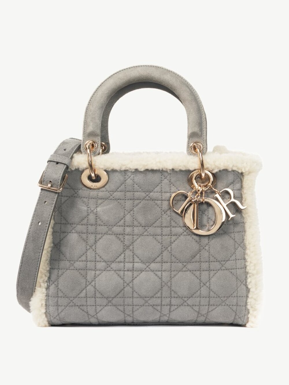 Christian Dior Lady Dior Grey Cannage Suede Shearling Tote